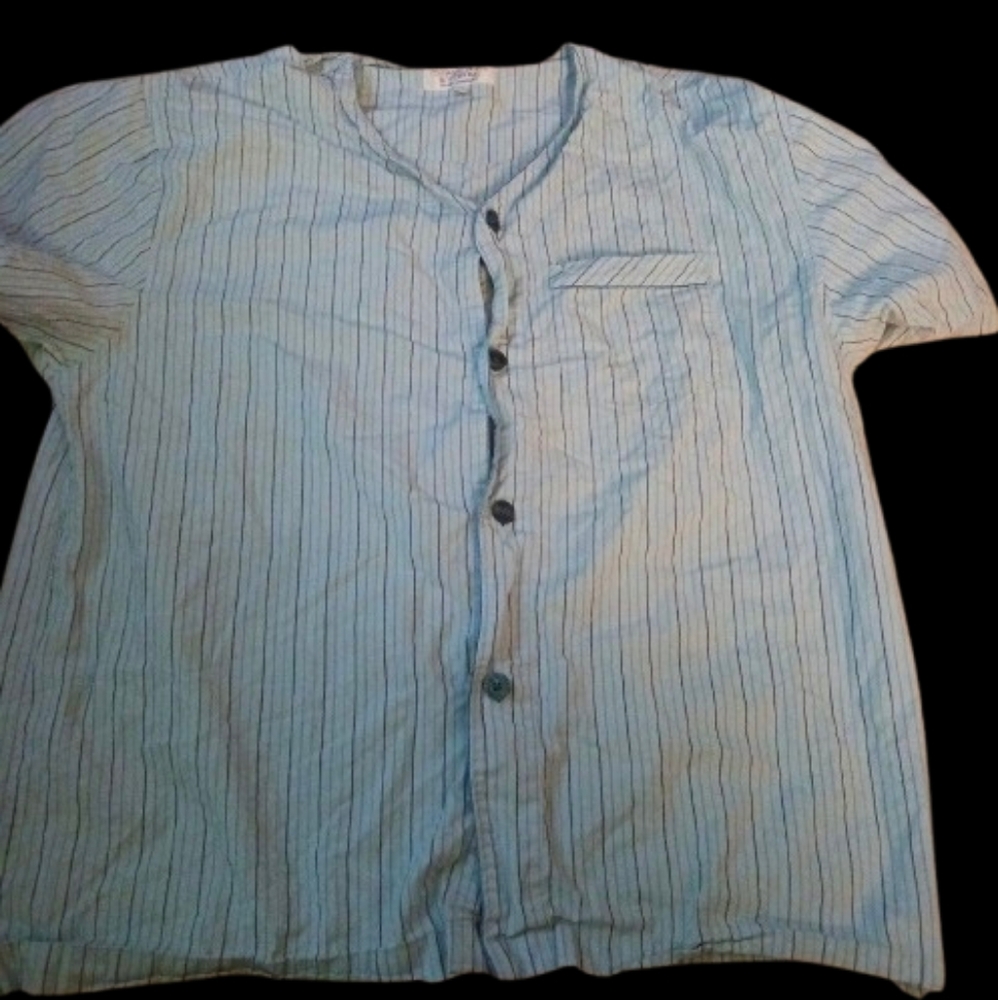 Roundtree & Yorke Blue Stripped 2pc Pajama Set Short SLV & Shorts Sz L